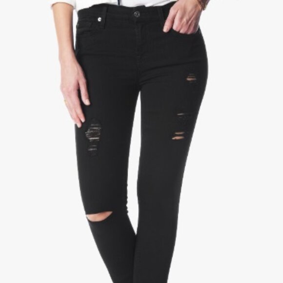 7 For All Mankind (B)Air Denim Ankle Skinny Destroy Black  Jeans size 26 / 2 - Picture 2 of 6